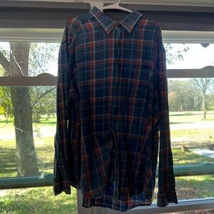 Faded Glory Men's Plaid Button Down Shirt - Blue and Orange